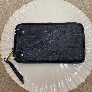 BANDOLIER | pebble Leather Expanded Zip Pouch in Black gold